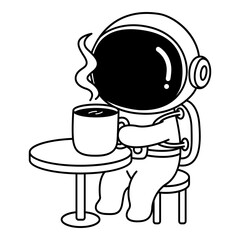 An astronaut is Drinking Coffee, he is taking a Relaxing Rest. Drinking Coffee icon. Astronaut icon