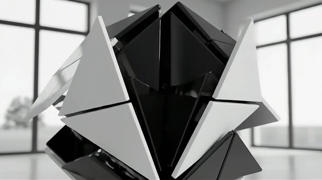 Abstract Rubik s Cube Sculpture - Modern Black and White Geometric Design for Business Technology Puzzle and Innovation Concepts