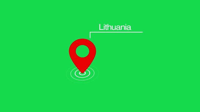 Lithuania location marker animation on transparent background. Lithuania map label with location pin symbol. transparent map with destination location concept