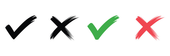 Check marks doodle set with hand-drawn chalk style checkboxes, green tick and red cross signs, charcoal and crayon sketch symbols ©  MUNNA 1