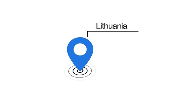 Lithuania location marker animation on transparent background. Lithuania map label with location pin symbol. transparent map with destination location concept
