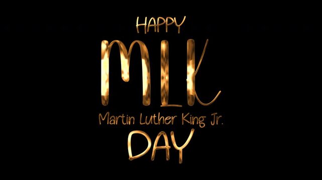 Gold text celebration mlk day honoring martin luther king suitable for online promotions, social media posts, event flyers, and educational materials.