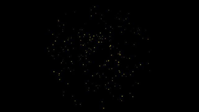 Particle vortex overlay: golden speckled orbs swirling across a dark canvas