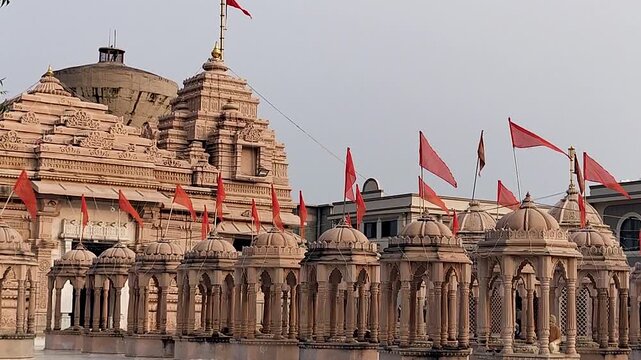 Shri Valinath Mahadev Mandir in Tarabh Mehsana Gujarat India showing grand Hindu temple domes stone architecture and saffron flags symbolizing devotion culture and religious heritage.