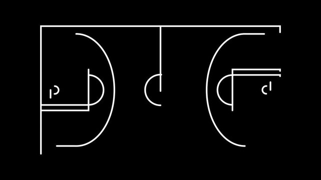 basketball court line icon, animated line image of basketball court icon 4k