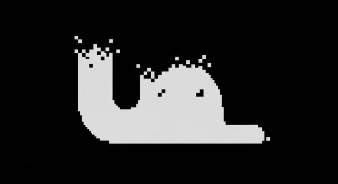 Pixel art abstract blob shape with digital disintegration effect