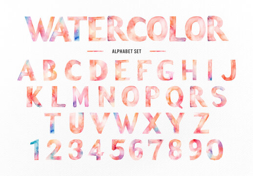 Colorful Watercolor Alphabet Font Set