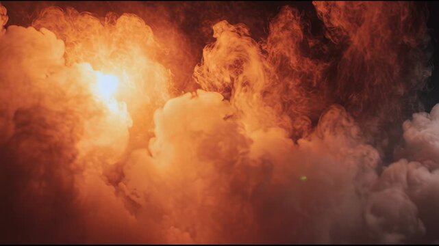 Pulsing Fire Glow Through Thick Swirling Smoke and Drifting Ash
