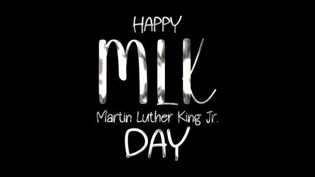 Happy mlk day graphic on black background, suitable for social media posts, website banners, presentations, and educational materials.