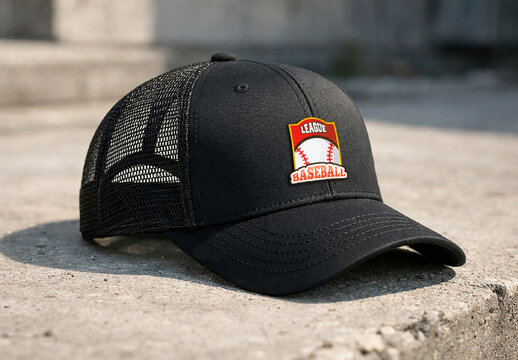 Embroidery Patch Trucker Cap Logo Effect Mockup