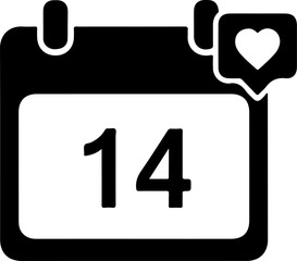 Valentine's Day Calendar: A minimalist illustration of a calendar featuring the number 14, adorned with a heart-shaped icon, symbolizing a day of love and affection.