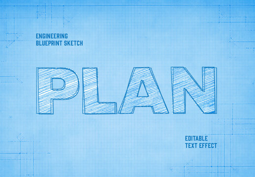 Blue Grid Engineering Blueprint Sketch Text Effect