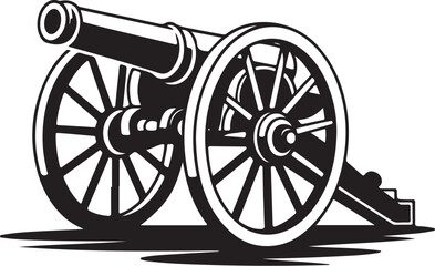 Fototapeta premium Old cannon silhouette graphic illustration, classic military artillery design element, vintage weapon
