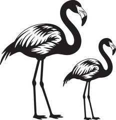 Fototapeta premium Two stylized flamingos in silhouette, one larger than other, elegant long legs and necks
