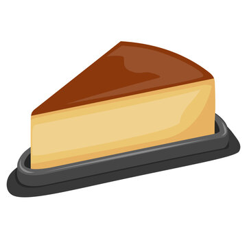 Slice of Quesillo Dessert on Packaging Plate. Slice of Cheesecake on Plate.