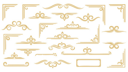 Gold ornate decorative frame borders set seamless pattern elegant vintage design