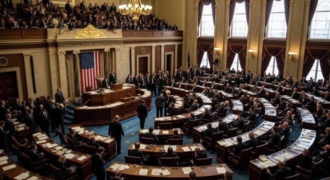 US Congress members in a full legislative chamber session