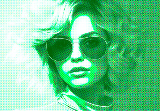 Green Pop Vintage Halftone Stamp Photo Effect