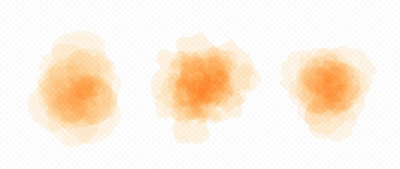Orange blobs set in watercolor style. Soft blue watercolour texture splash effects. Vector round paint brush shape element collection. Abstract pastel color splatters, spots, stains and drops. Vector © vika_k