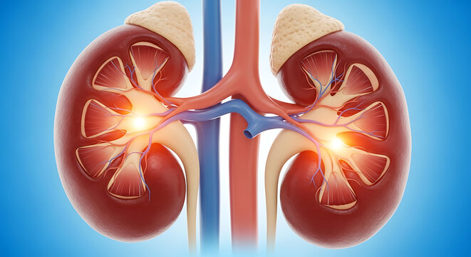 Anatomical Cross Section of Human Kidneys with Adrenal Glands and Renal Blood Vessels