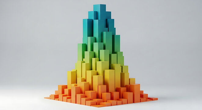 Abstract 3D Histogram Illustration with Colorful Rectangular Columns Representing Data Growth