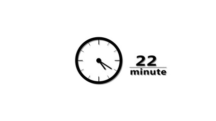 22 minutes clock icon illustration. Stopwatch timer clock number.  Time management concept.