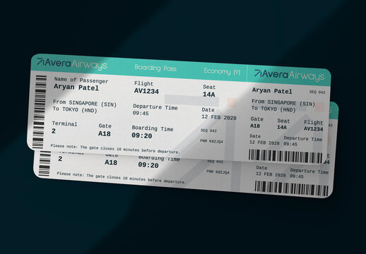 Airline Boarding Pass Mockup Template PSD