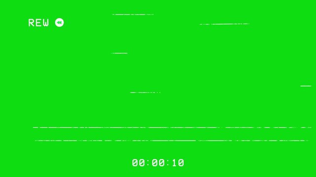 Retro VHS tape rewind animation on green screen background 