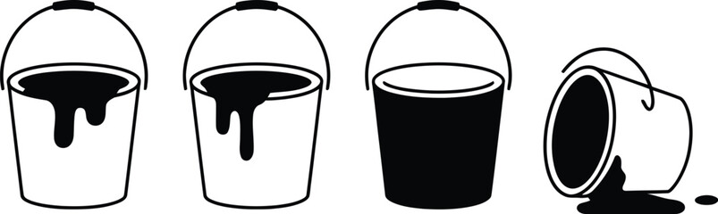 Collection of paint buckets depicting various states from full to spilled © Canvas 71