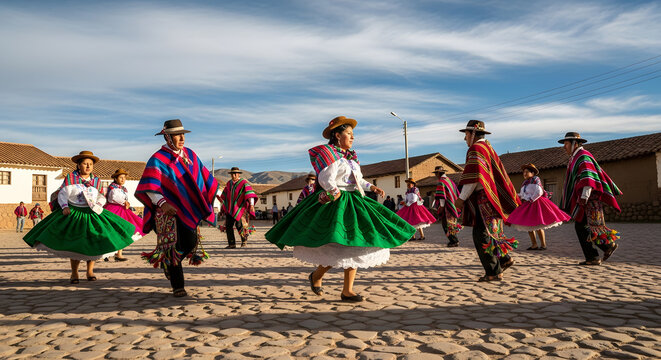 Traditional folk dancers performing a cultural rhythm