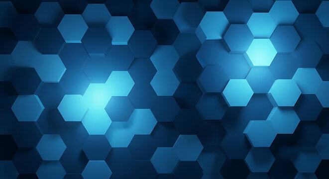 Abstract futuristic hexagonal pattern with blue gradient lighting geometric polygon background digital high-tech honeycomb backdrop for modern web design or professional presentation wallpaper