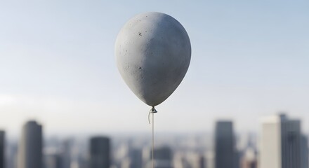 Floating Concrete Balloon on String, Heavy Stone Texture Surrealism, Gravity Defying Concept