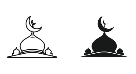 Fototapeta premium Islamic Mosque Silhouettes with Crescent Moon
