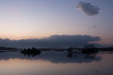 A nature view of sunset or sunrise over lake at Phang Nga Thailand
