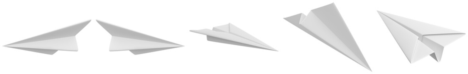 various white paper airplanes depicted in different flight positions, soaring through the air, rendered with a clean and minimal aesthetic. © Akbar
