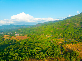 Aerial view mountains trees in ranong Thailand