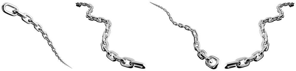 dynamic collection of 3d rendered silver metal chains in various forms, perfect for design elements.