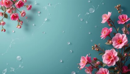Pink Flowers on Teal Background