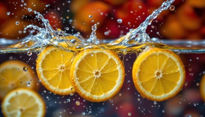 Lemon Slices Splashing in Water