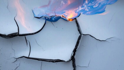 Cracked surface with iridescent sheen and vibrant colors.