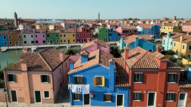 Aerial View of Colorful Buildings in Burano Italy on a Sunny Day