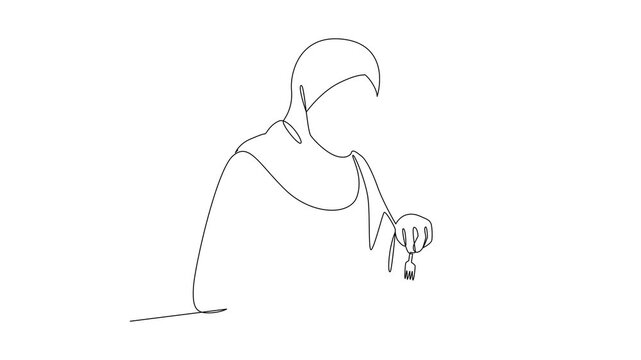 eat healthy vegetables when ramadhan. Eco Friendly Ramadan Lifestyle With Natural Concept. Single line draw design Video 4k. Footage graphic illustration