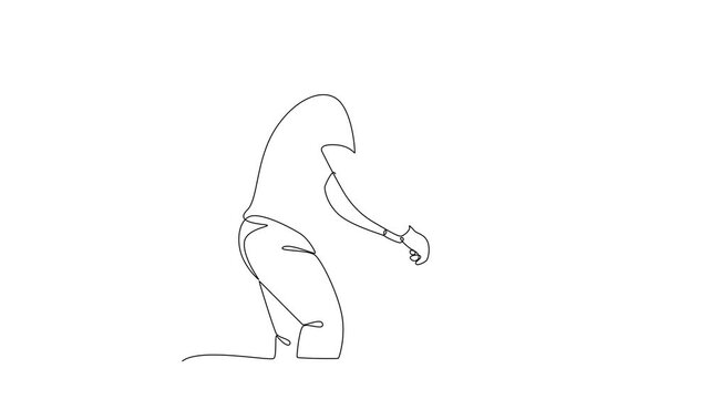 Sorting Trash With Environmental Care. Eco Friendly Ramadan Lifestyle With Natural Concept. Single line draw design Video 4k. Footage graphic illustration