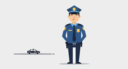 Police Officer Standing Next to Patrol Car Illustration. © BERKAH