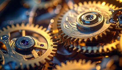 Intricate clockwork mechanism with interlocking gears.