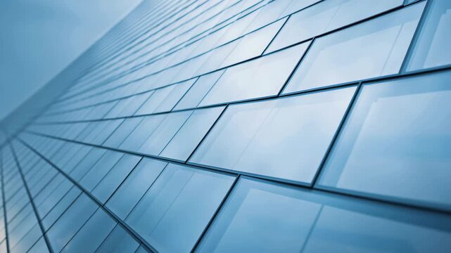 Abstract Blue Glass Building Facade With Geometric Panel Pattern
