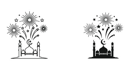 Mosque with Fireworks Celebration