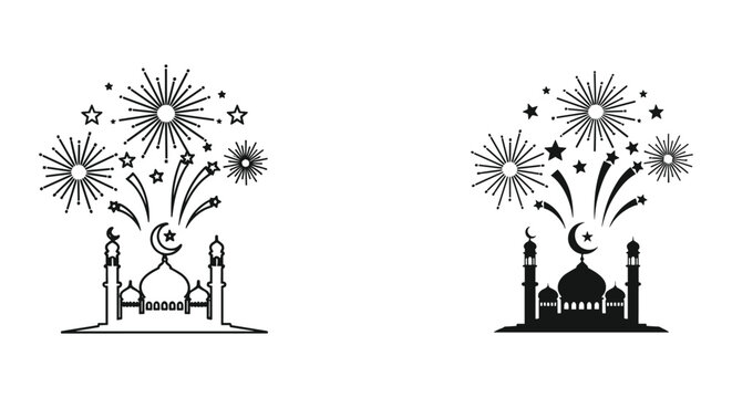 Mosque with Fireworks Celebration