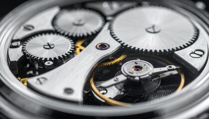 Intricate mechanical watch movement with exposed gears and mechanisms.