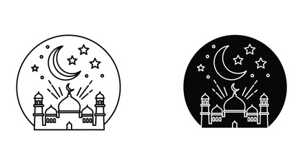 Nighttime Village Under Moon and Stars